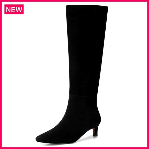 Knee High Boots with 1.96 Inch Kitten Heel Pointed Toe Wide Calf Design
